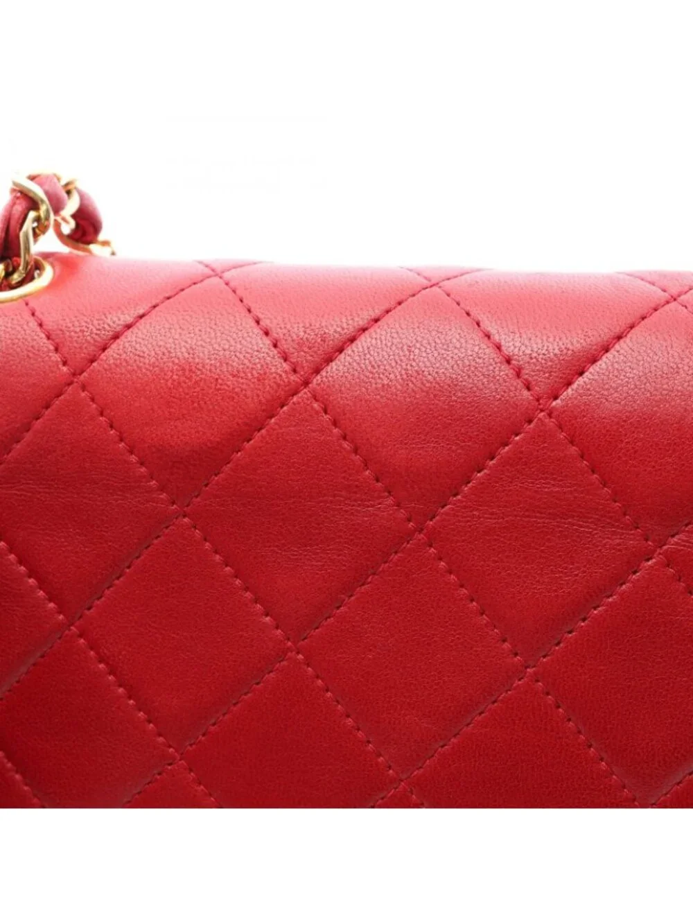 Chanel Shoulder Bag Quilted Big CC Logo Red Lambskin CC Chain
